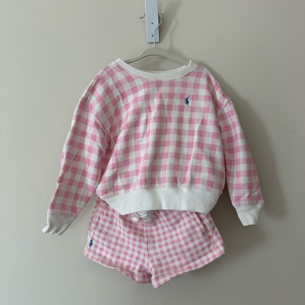 Polo Ralph Lauren Girls' Gingham Fleece Sweatshirt & Shorts - Little Kid Size 4T